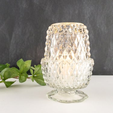 Clear Glass Fairy Light, Diamond Point Pressed Glass Fairy Lamp, Indoor Outdoor Votive Candle Holder 