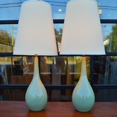 Pair of Large Seafoam Green Lotte Bostlund Lamps w/ Lotte Style Shades