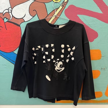 1980s 1990s Iceberg Felix The Cat Sequin Sweater / Bat Wing / Medium / Applique / Sweatshirt / Quarter Length Sleeves / Snaps / Back Closure 