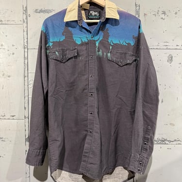 Vintage Roper Western Shirt Men's Snap Button Up Cattle and Cowboys Scenic 