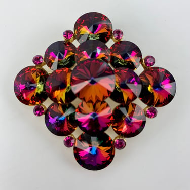 1950'S Multi Colored Swarovski Crystal Brooch - WEISS  - Locking Clasp - Quality Stones with Vivid Colors 