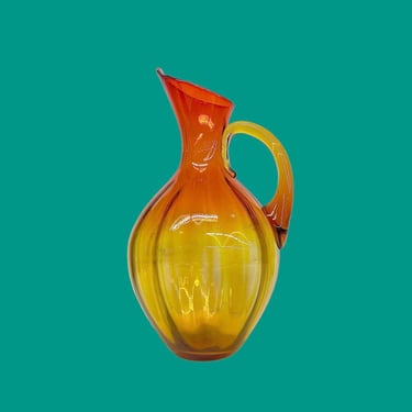 Vintage Blenko Pitcher Vase Retro 1960s Mid Century Modern + 991 + Tangerine + Amberina + Optic Art Glass + Handblown + Home Decor + Flowers 