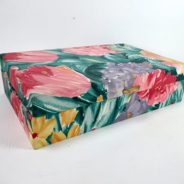 Floral Fabric Jewelry Case Vintage Hinged Hard Body Tiered Jewelry Box with Mirror Dresser Top Jewelry Valet for Earrings Necklace Rings 