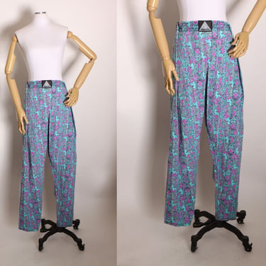 1980s 1990s Novelty Shark Print Purple and Blue Adjustable Athletic Muscle Pants by Tracks Internationale Sportsware 