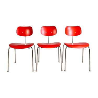 Set of 3 Egon Eiermann SE68 midcentury chairs Wilde+Spieth red 