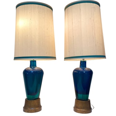 Set of 2 1950s Murano Sommerso Art Glass Lamps by Flavio Polo 