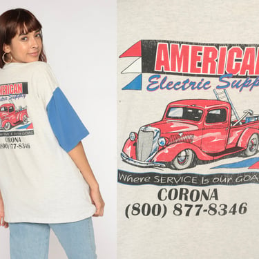 American Electric Supply Shirt 90s Henley Shirt Corona Uniform Shirt Graphic Tee Retro Button Up T-Shirt Car Vintage 1990s Extra Large xl 