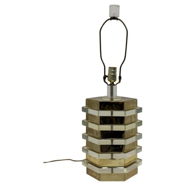 Mid-Centruy Brass and Lucite Table Lamp With Lucite Finial, 1970s