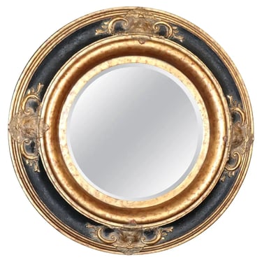 Traditional English Regency Style Ebonized and Gilded Round Wall Mirror
