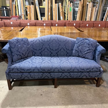 Sherrill Furniture Vintage Blue Chippendale Camelback Sofa with Scrolled Arms