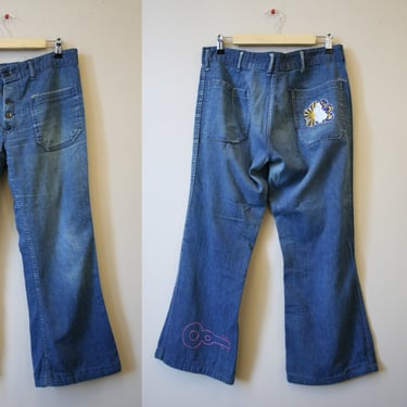 1950s/60s Sailor Jeans with Hippie Embroidery and Patch 