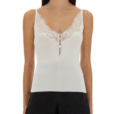 Self-Portrait Women Ribbed Knit Top With Lace