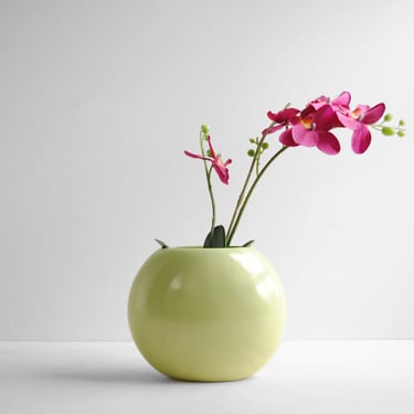 Vintage Green Ceramic Flower Vase with an Oval Shape 