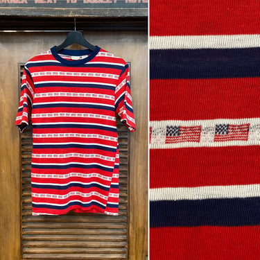 Vintage 1970’s Flag Patriotic Pop Art Stars and Stripes Mod T-Shirt, 70’s 4th of July, Vintage Clothing 