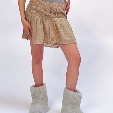 Beige Lace Pleated Skirt (S)