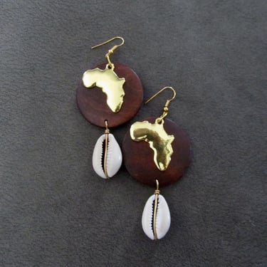 African wooden and cowrie shell earrings 