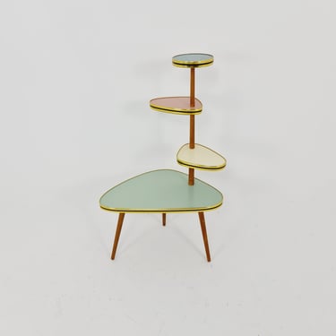 1950s German Plant Stand, Colorful Vintage Mid-Century Minimalist Indoor Plant Stand Side Table Retro flower table 