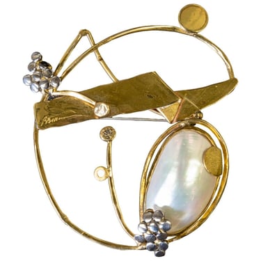 Richard Bitterman Modernism Mabe Pearl & Metal Brooch Fine Jewelry Design 