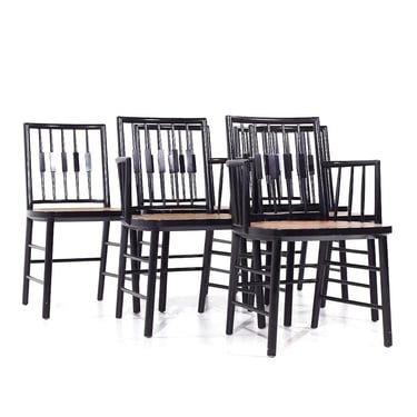 Michael Taylor for Baker Mid Century Ebonized Cane Dining Chairs - Set of 6 - mcm 