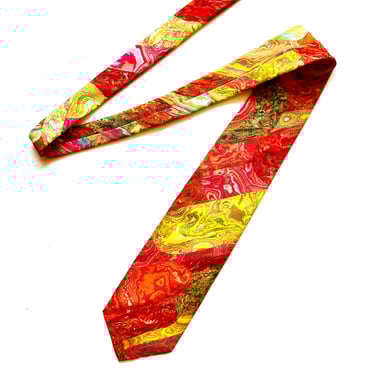 Vintage 60s Psychedelic Men’s Tie Bright Marble Swirl Graphic 1960s Necktie 