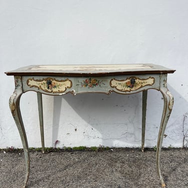 Antique Italian Writing Desk Entry Table Console Vintage Rococo Baroque Louis XV Makeup Vanity Shabby Glam Wood Laptop Table Hand Painted 