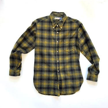 Vintage 70s Pendleton Wool Green and Black Plaid Fireside Shirt 