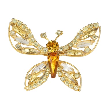 Weiss 1960s Vintage Golden Rhinestone Butterfly Trembler Brooch 