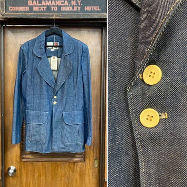 Vintage 1970’s Denim Glam Mod Disco Coat Blazer Sport Coat Jacket, Long Size, 70’s Vintage Clothing 