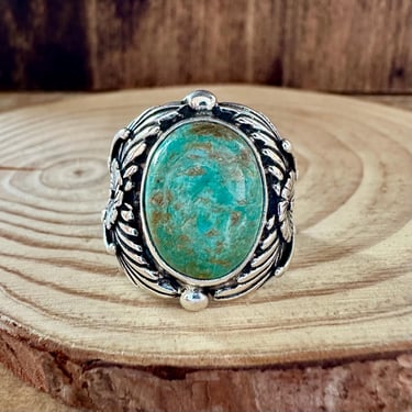 PROTECTED BY FLOWERS Silver & Turquoise Ring | Large Statement | Navajo Native American Southwestern Jewelry | Size 10 1/4 