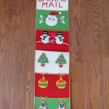 Vintage Felt Santa's Mail Felt Bead Sequins Christmas Wallhanging - Beaded and Sequined Christmas Wall Hanging Banner 