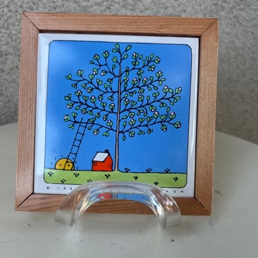 Vintage 1984 Tile Wood Trivet Or Wall Hanging House Ladder Tree Lillian Vernon. Size 5.5” 