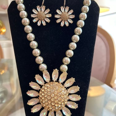 Betsy Johnson Large Daisy Pave Necklace and Earring Set 