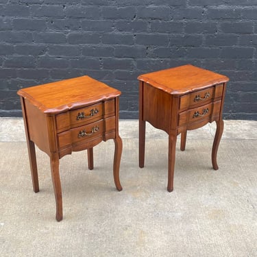 Pair of Antique French Provincial Carved Cherry Night Stands End Tables, c.1960’s 