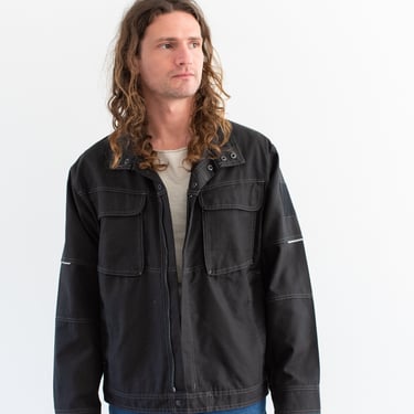 Vintage Black Canvas Utility Jacket | Unisex Mens Coat | L | 