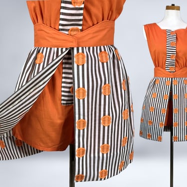 VINTAGE 60s Pumpkin Orange Shorts Romper and Skirt Playsuit Set | 1960s Beach Shorts 2 Piece Set | Halloween Party Fashion | VFG 
