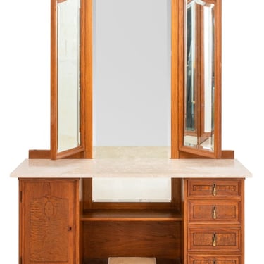 Art Deco Oak Lady's Dressing Vanity With Mirrors