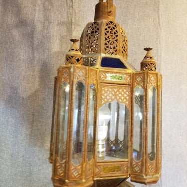 Decorative Punched Steel and Glass Lantern 12 x 20