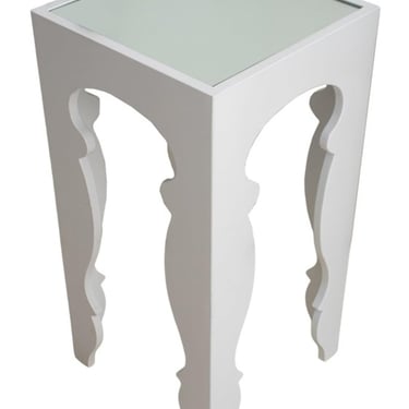 Modern White Lacquer Mirror Top Accent Table