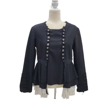 Ewa i Walla Jacket Black Buttons Victorian Military Crop Coat Frill Lining XS 