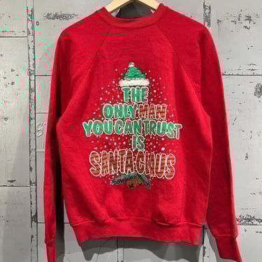Vintage 80s Christmas sweatshirt Santa Claus crewneck Cotton Red 1990s M Art Ugly Christmas Sweater Crude Funny 
