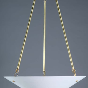 Modern Milk Glass Dish Brass Pendant Light