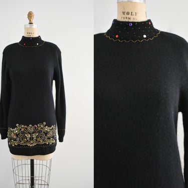1980s/90s Black Beaded Tunic Sweater 