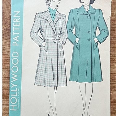 Vintage 30s Sewing Pattern: Fitted Coat Hollywood Pattern Co 1221 