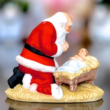 VINTAGE: 1984 - Kneeling Santa Prayer - Roman Inc - Porcelain Figurine - Saint Nicholas, Kris Kringle - Replacement 