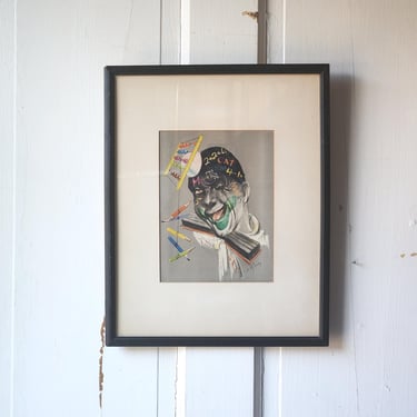 Cydney Grossman vintage clown art print MCM framed wall art school theme 