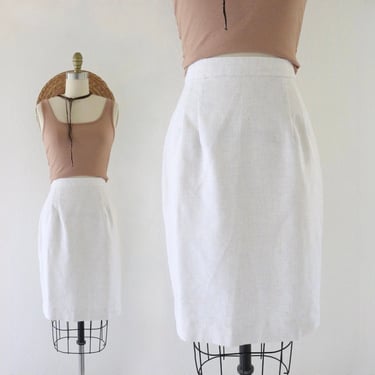 natural beige linen skirt - 28 - vintage 90s y2k womens size small 6 light summer knee straight pencil minimal skirt 