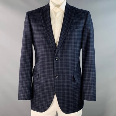 PIATTELLI Size 44 Navy Black Checkered Wool Single Breasted Sport Coat