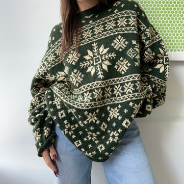 Green and Cream Patterned Sweater