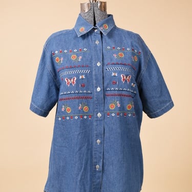 Denim Embroidered Shirt By Capacity, M/L