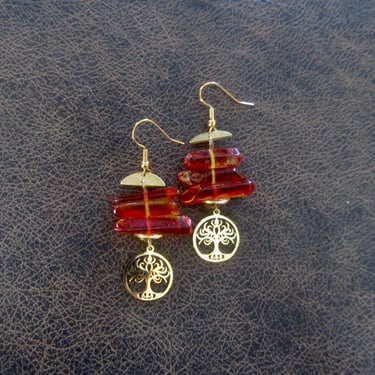 Raw quartz crystal earrings, orange 2 